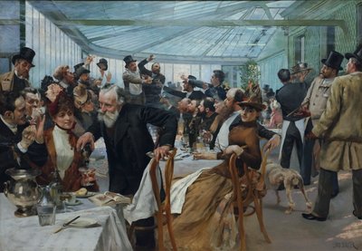 Mittagessen skandinavischer Künstler im Café Ledoyen am Firnistag, 1886 von Hugo Birger